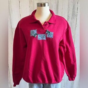 Vintage Pullover Sweatshirt Large Winterberry Holly‎ whimsical unique Christmas